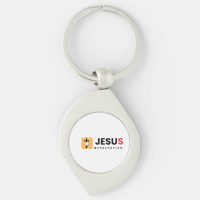 Jesus Min frälsning Swirl Silverfärgad Nyckelring (Framsidan)