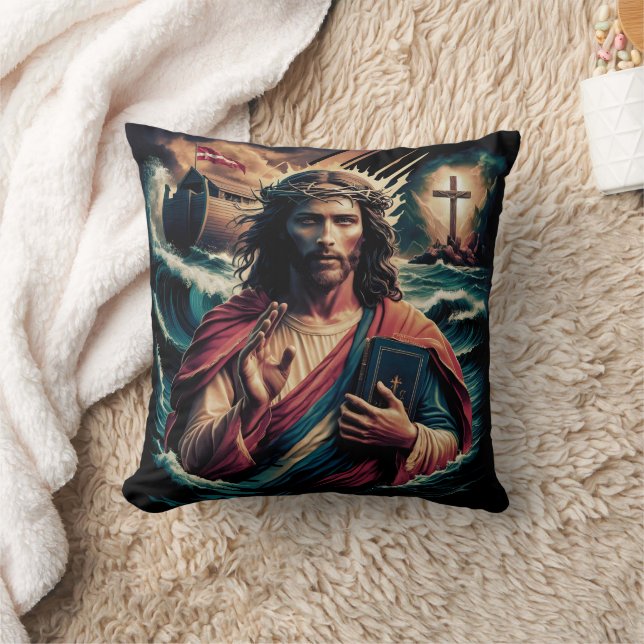 Jesus mitt i turbulenta vinkara som håller i bok kudde (Filt)