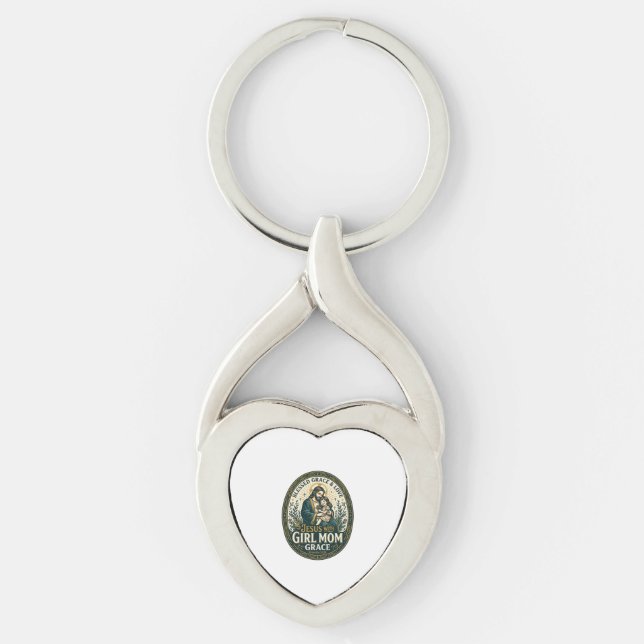 Jesus Moderskap Mikro Identiteter Tröja Tro Basera Twisted Heart Silverfärgad Nyckelring (Framsidan)