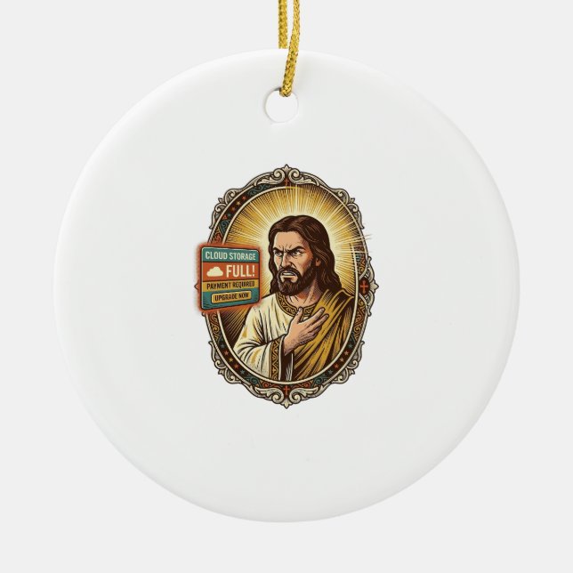 Jesus Molnlagring Full Varning Betalvägg Tech Humo Julgransprydnad Keramik (Framsidan)