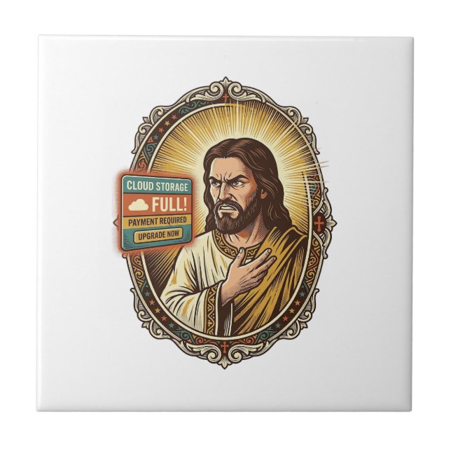 Jesus Molnlagring Full Varning Betalvägg Tech Humo Kakelplatta (Framsidan)