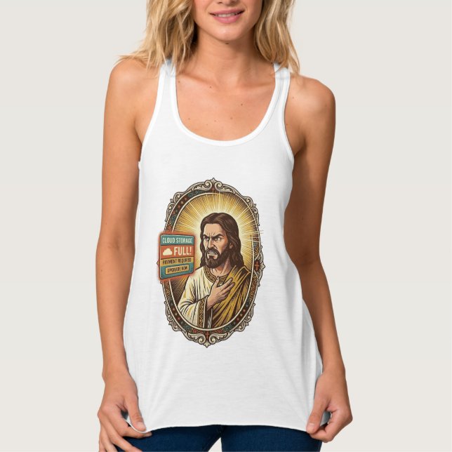 Jesus Molnlagring Full Varning Betalvägg Tech Humo Linne Med Racerback (Framsida)