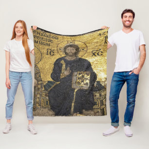 Jesus mosaic in hagia sophia Fleece Blanket