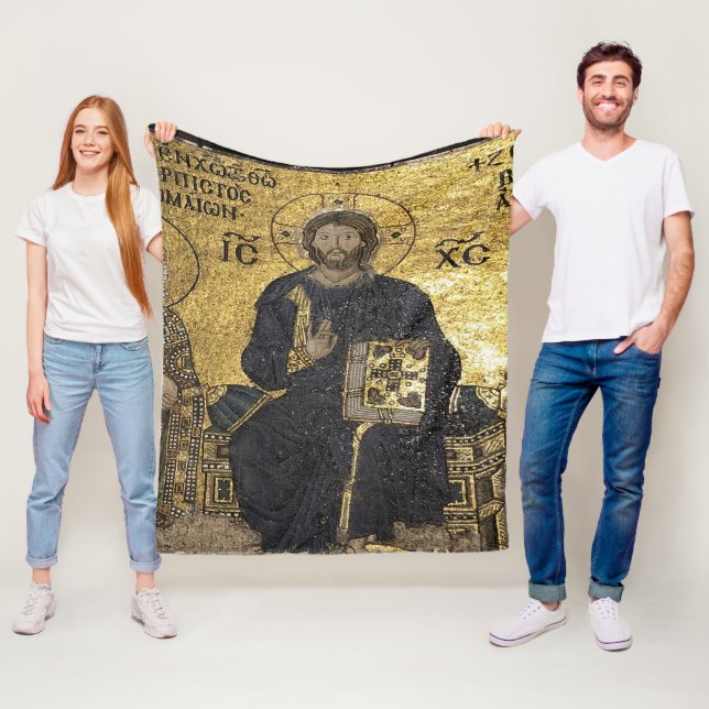 Jesus mosaic in hagia sophia Fleece Blanket (På plats)