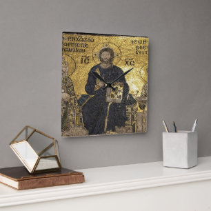 Jesus mosaik i hagia sophiaWall Clock Fyrkantig Klocka
