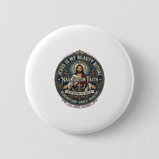 Jesus Nail Tech Nagelkonstnär T-Shirt Inspirerande Knapp (Framsida)