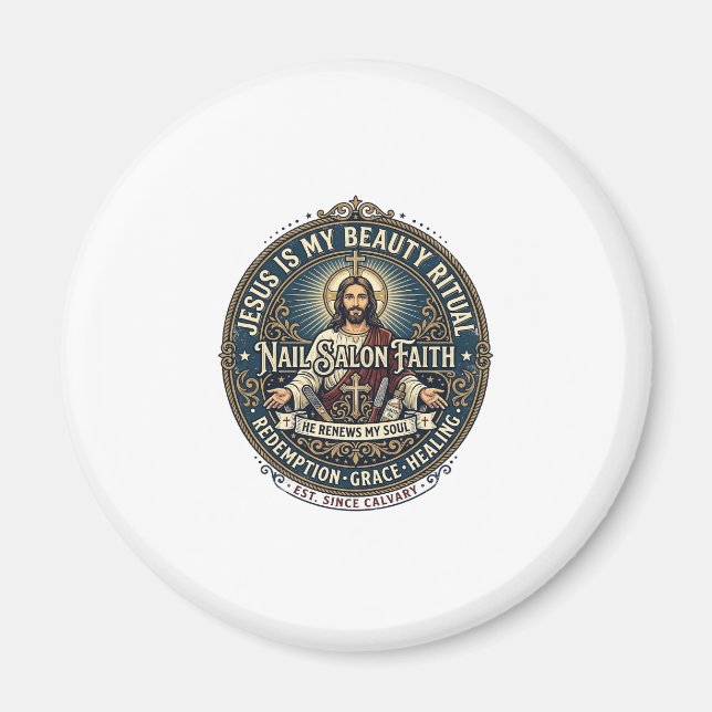 Jesus Nail Tech Nagelkonstnär T-Shirt Inspirerande Magnet (Framsidan)