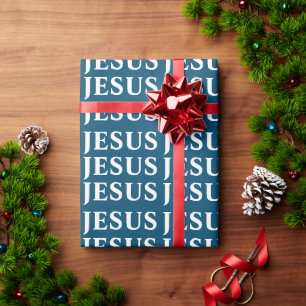 JESUS Namn Mönster. Klassiskt. Blå och vit. Modern Presentpapper