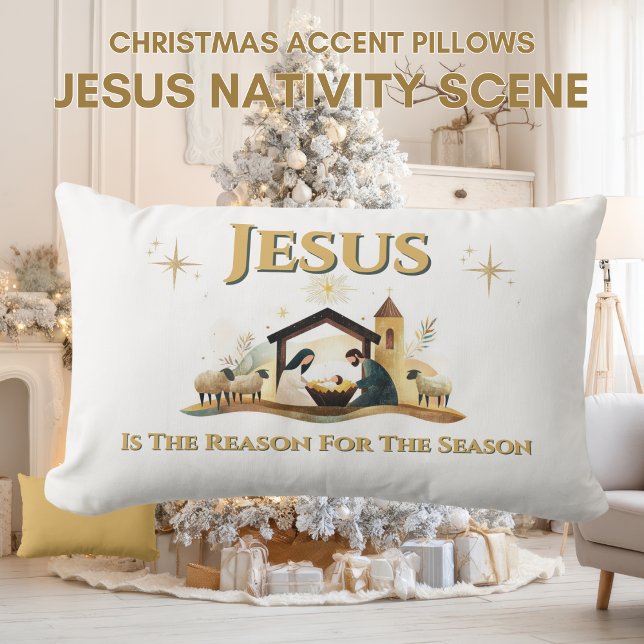 Jesus Nativity Christmas Accent Pillow Gold Lumbarkudde (Jesus Christmas Season Christian Lumbar Pillow)