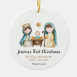 Jesus Nativity Scene Bible Verse First Christmas Julgransprydnad Keramik
