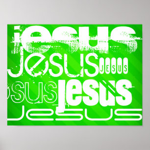 Jesus, Neon Grönt Rand Poster