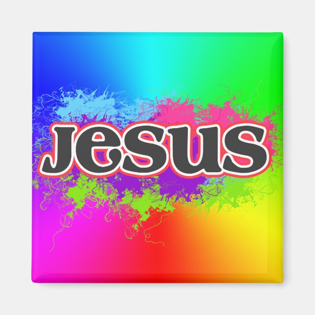 Jesus Neon Static (regnbåge) Magnet (Framsidan)
