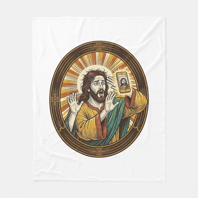 Jesus Oavsiktlig Framkamera Dubbelhaka Selfie E Fleecefilt (Framsidan)