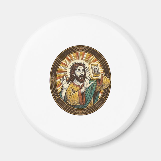 Jesus Oavsiktlig Framkamera Dubbelhaka Selfie E Magnet (Framsidan)