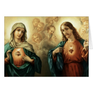 Jesus obefläckad Mary för sakral hjärta änglar Hälsningskort