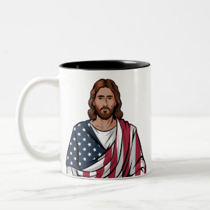 Jesus och amerikanska flagga Två-Tonad mugg