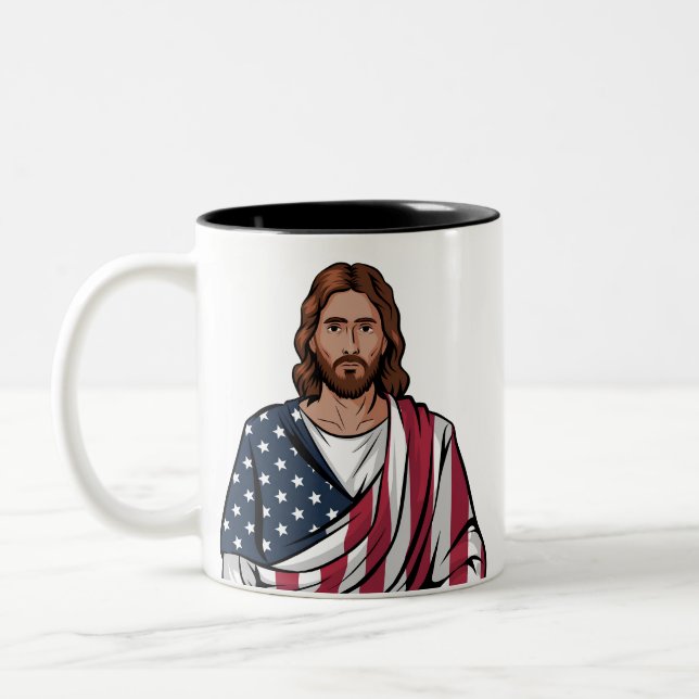 Jesus och amerikanska flagga Två-Tonad mugg (Vänster)