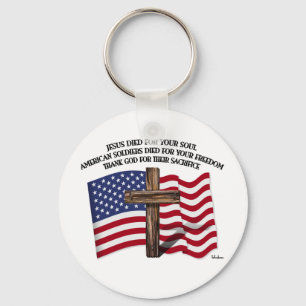 Jesus och amerikansoldatkraftfullen korsar US… Nyckelring