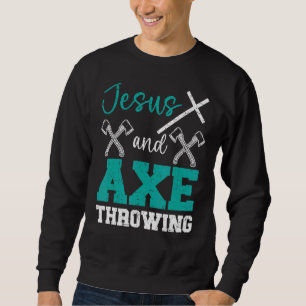 Jesus och Ax som kastar kristna Hatchet Thrower R Lång Ärmad Tröja