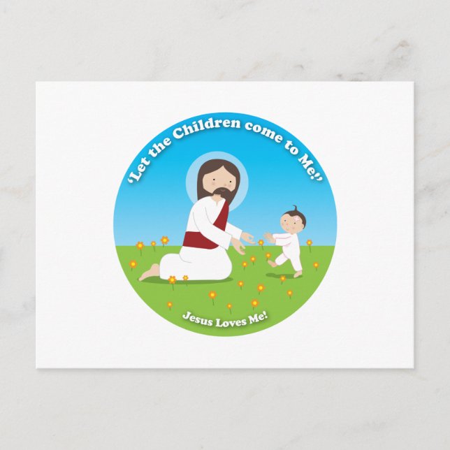 Jesus och barn vykort (Framsida)