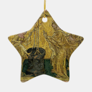 Jesus och barnsamaritkvinnan på brunnen julgransprydnad keramik