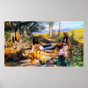 Jesus och barnsamaritkvinnan på Jacob brunn Poster