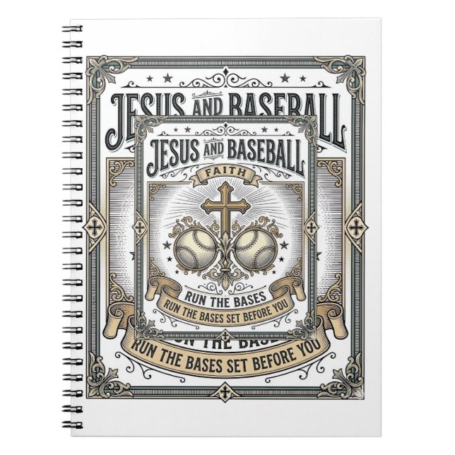 Jesus och baseboll Vintage kristen  Anteckningsbok (Framsidan)