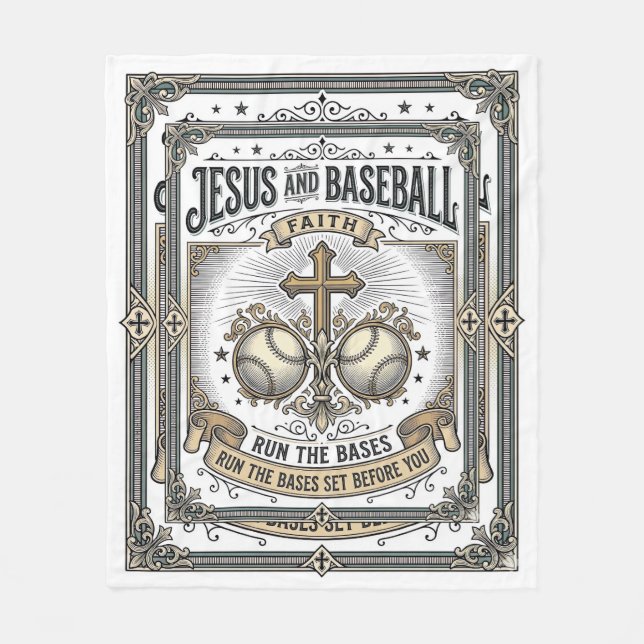 Jesus och baseboll Vintage kristen  Fleecefilt (Framsidan)
