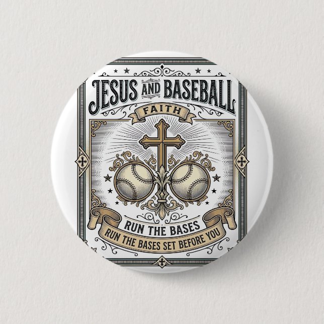 Jesus och baseboll Vintage kristen  Knapp (Framsida)