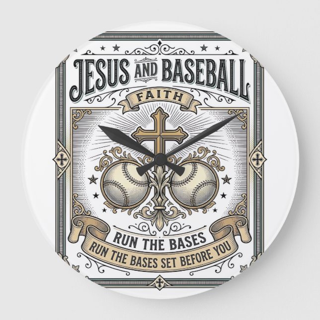 Jesus och baseboll Vintage kristen  Stor Klocka (Framsida)