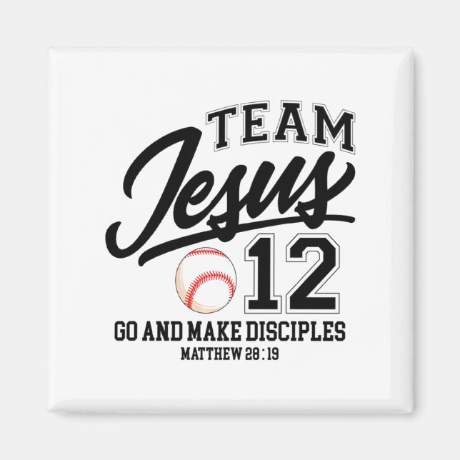 Jesus Och Basebollag Jesus Kristna Matteus 28 Magnet (Framsidan)