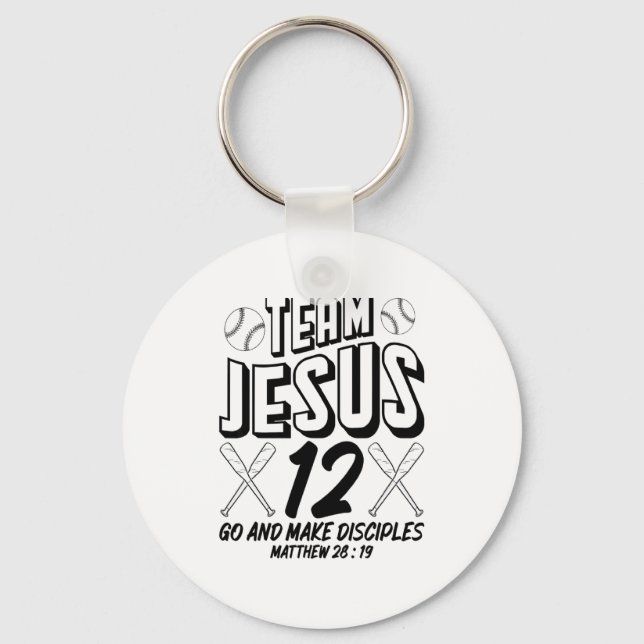 Jesus Och Basebollag Jesus Kristna Matteus 28 Nyckelring (Framsida)