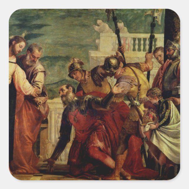 Jesus och Centurion Fyrkantigt Klistermärke (Framsida)