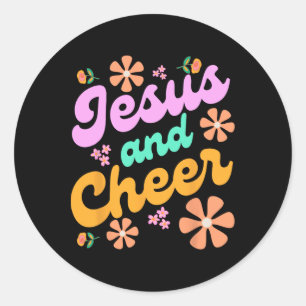 Jesus Och Cheer Cheerleading Tränare Rolig Groovy Runt Klistermärke