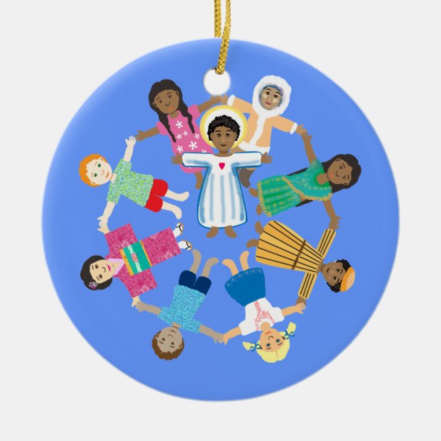 Jesus och de små barnen julgransprydnad keramik (Framsidan)