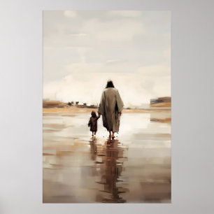 Jesus och den lilla flickan Akvarell Biblisk scen Poster