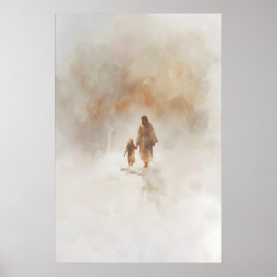 Jesus Och Den Lille Flickan Akvarell Kristen Konst Poster