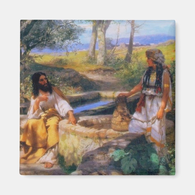 Jesus och den samaritanska kvinnan på Jacob's well Magnet (Framsidan)