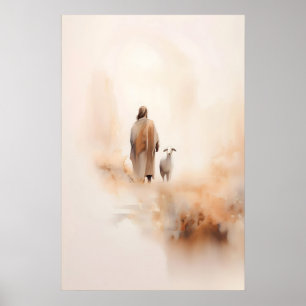 Jesus och det förlorade fåret Akvarell Biblisk lik Poster