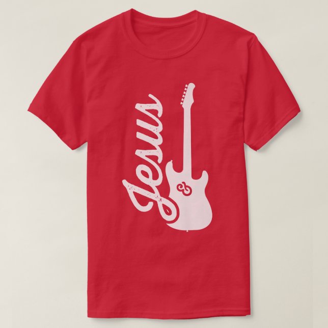 Jesus och Electric Guitar Christian Guitarist Fait T Shirt (Design framsida)