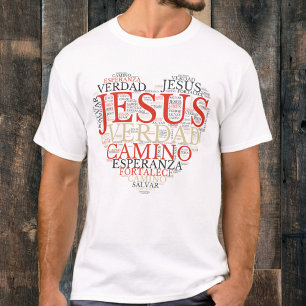 Jesus och Faith Heart Manar Christian Spanska T Shirt