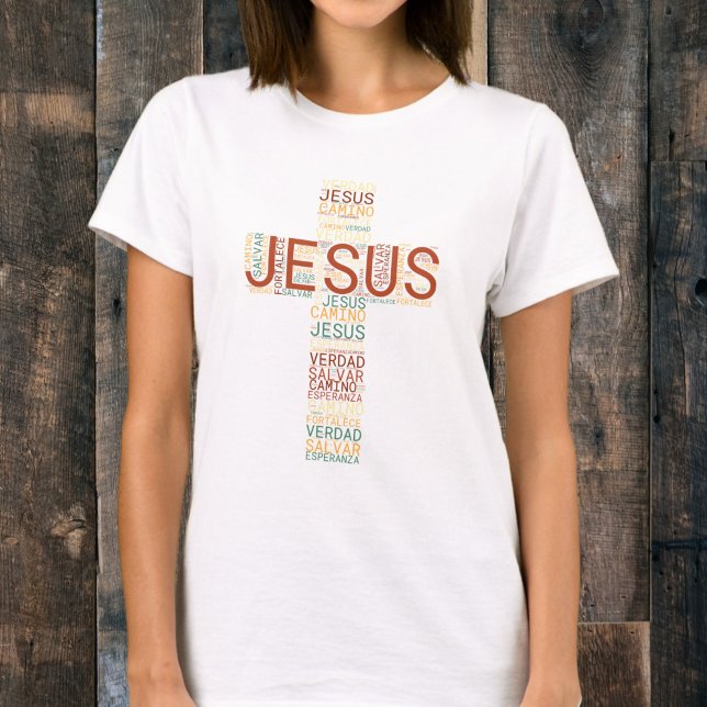 Jesus och Faith Kor Kvinnors kristna spanska T Shirt (Skapare uppladdad)
