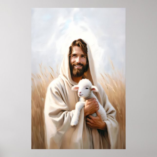 Jesus och får Den gode herden Jesus och lamm Poster (Framsidan)