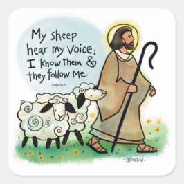 Jesus och får Stickers Fyrkantigt Klistermärke