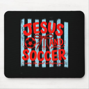 Jesus och fotboll älskande mamma tro religiösa rän musmatta