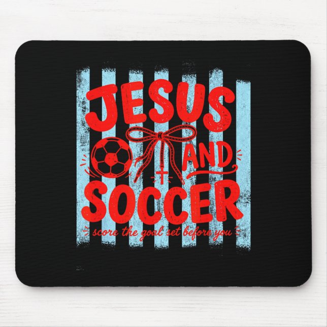 Jesus och fotboll älskande mamma tro religiösa rän musmatta (Framsidan)