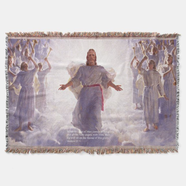 Jesus och hans Änglar Throw Blanket Filt (Framsidan)
