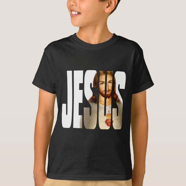 Jesus och hans avbildar på svart tee shirt (Framsida)
