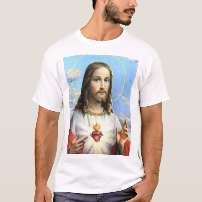 Jesus och hans sakrala hjärta t shirt (Framsida)