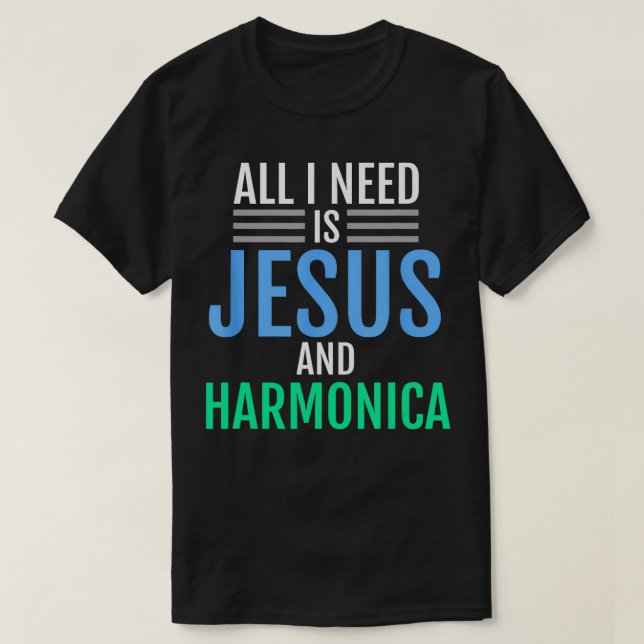 Jesus och Harmonica Christian Funny Music Gift T Shirt (Design framsida)